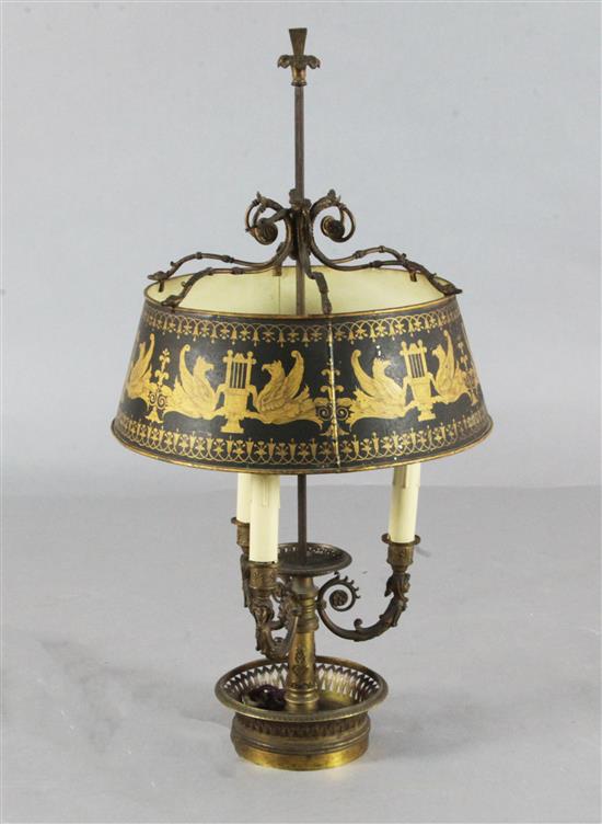 An Empire style ormolu lampe bouilotte, height 32in.